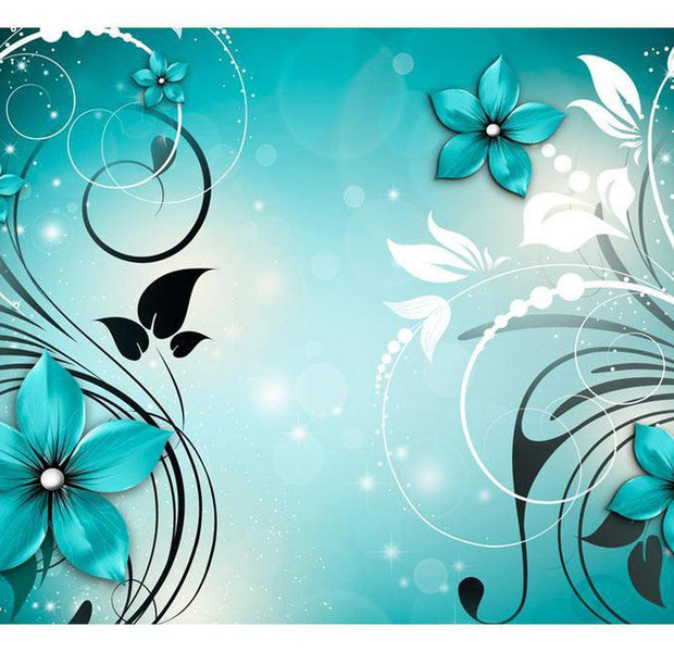Peel & Stick Floral Wall Mural - Turquoise Dream - Removable Wall Decals