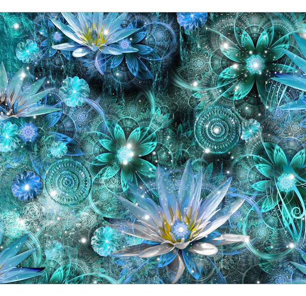 Peel & Stick Floral Wall Mural - Turquoise Water Lilies - Removable Wall Decals
