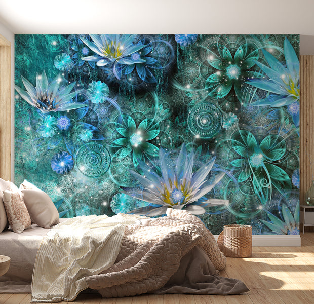 Peel & Stick Floral Wall Mural - Turquoise Water Lilies - Removable Wall Decals