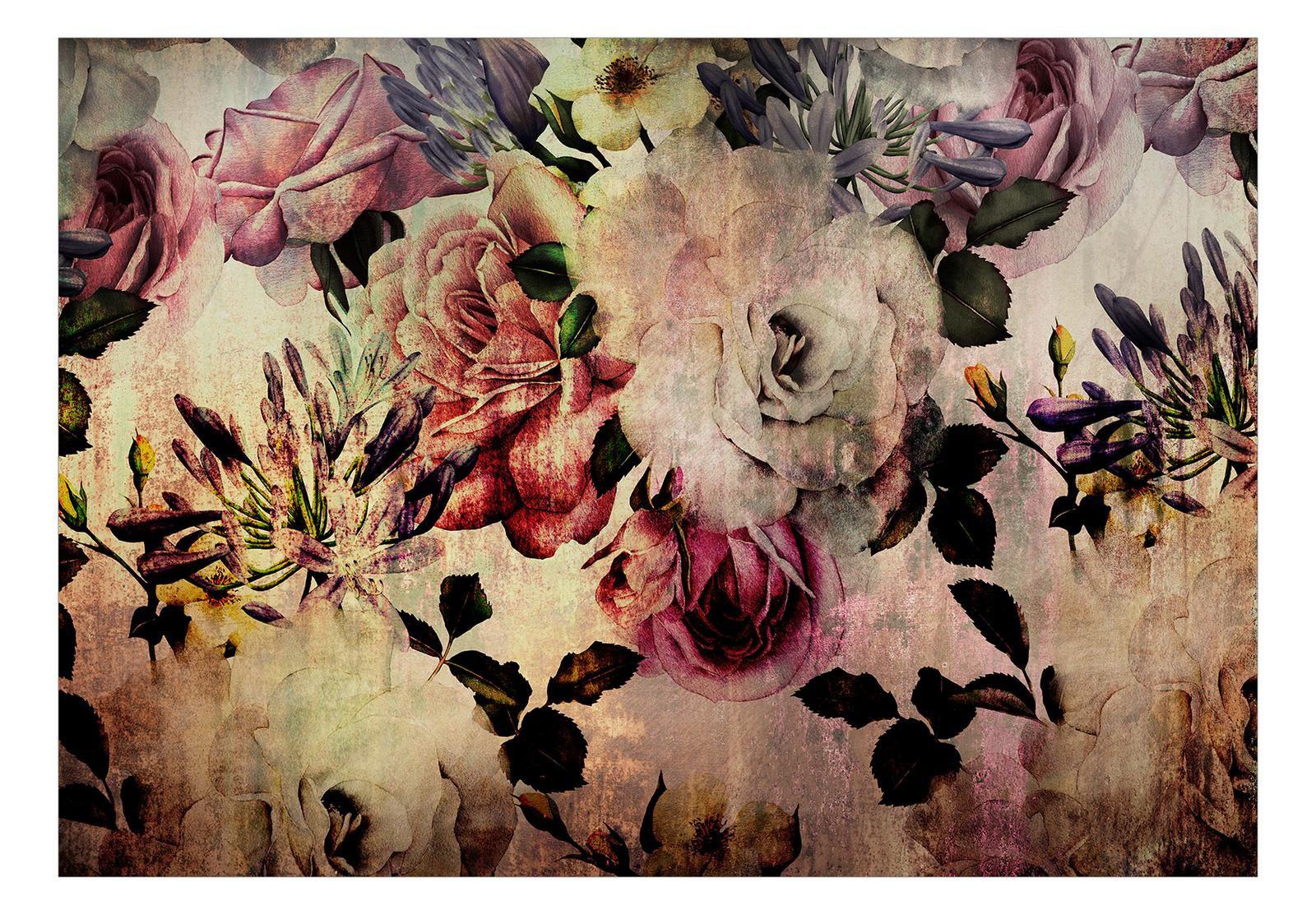 Peel & Stick Floral Wall Mural - Vintage Flowers - Removable Wall Decals