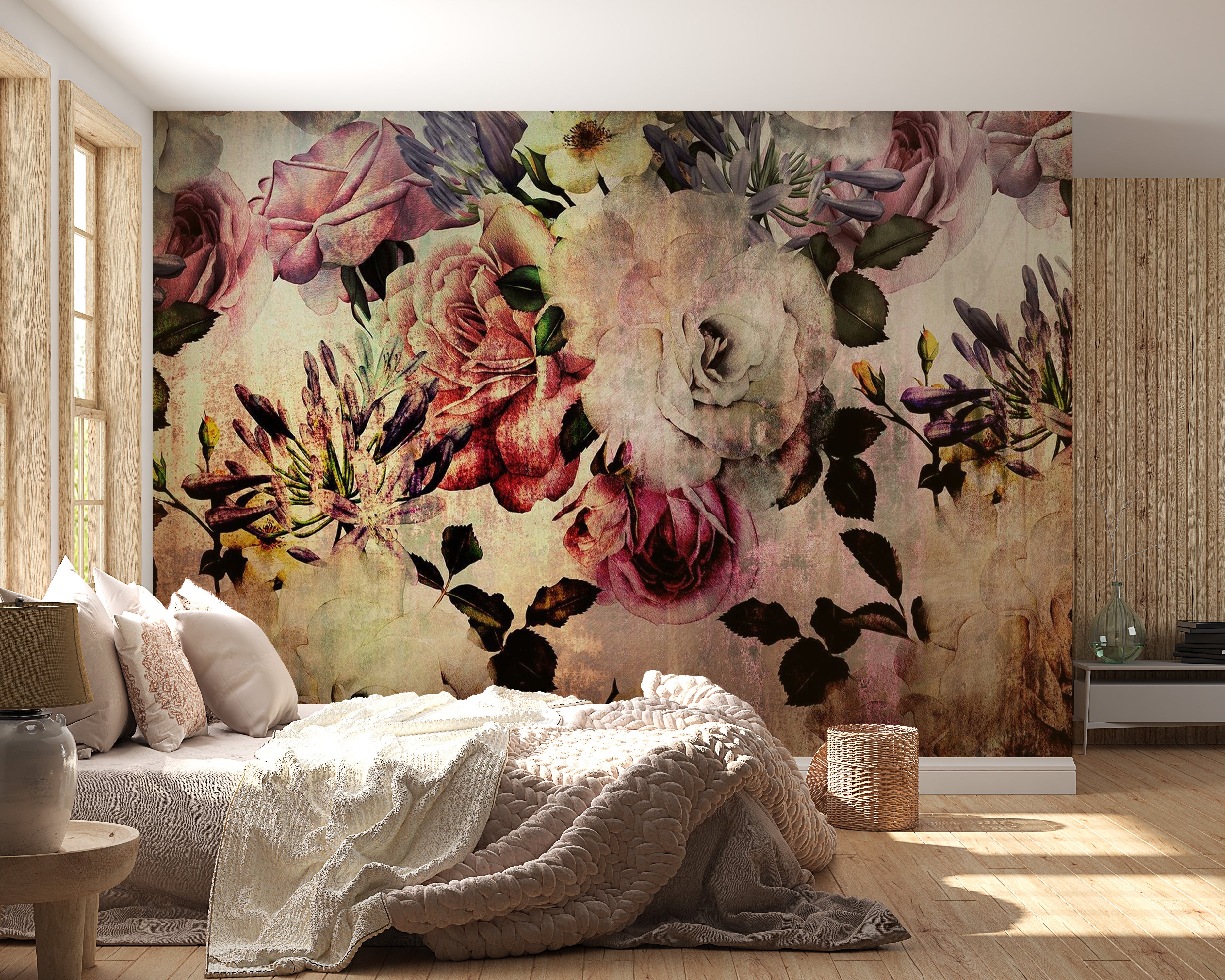 Peel & Stick Floral Wall Mural - Vintage Flowers - Removable Wall Decals