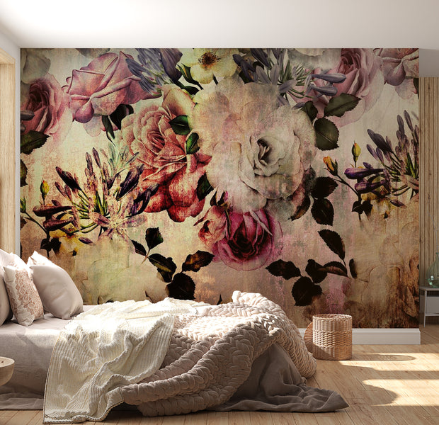 Peel & Stick Floral Wall Mural - Vintage Flowers - Removable Wall Decals