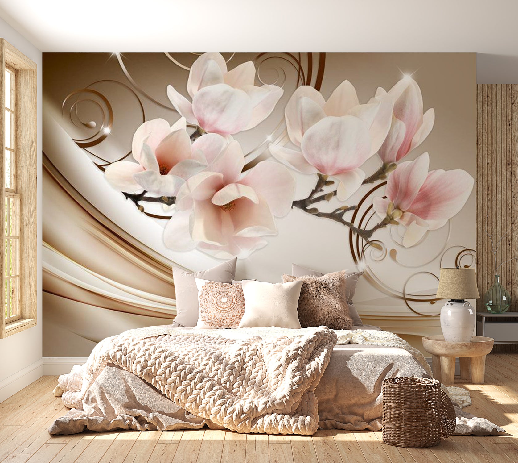 Peel & Stick Floral Wall Mural - Waves Of Magnolia - Removable Wall Decals