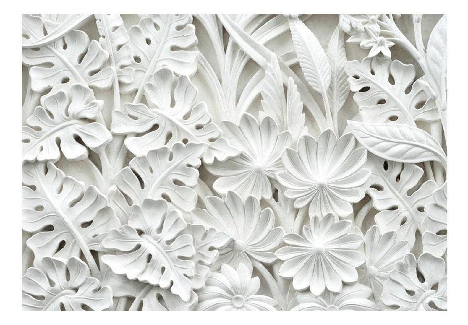 Peel & Stick Floral Wall Mural - White 3D Botanical Garden - Removable Wall Decals