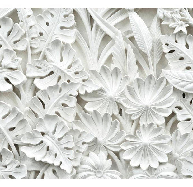 Peel & Stick Floral Wall Mural - White 3D Botanical Garden - Removable Wall Decals
