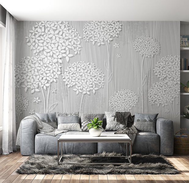 Peel & Stick Floral Wall Mural - White Flower Fantasie - Removable Wall Decals