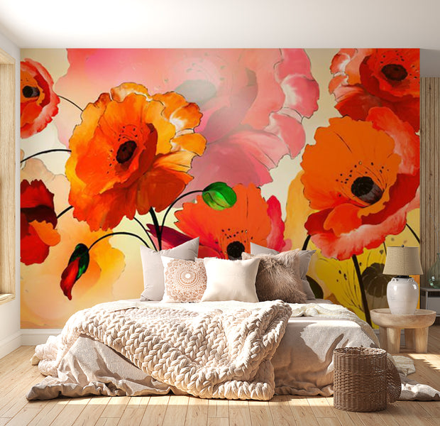 Peel & Stick Floral XXL Wall Mural - Velvet Red Poppies - Removable Wall Decals
