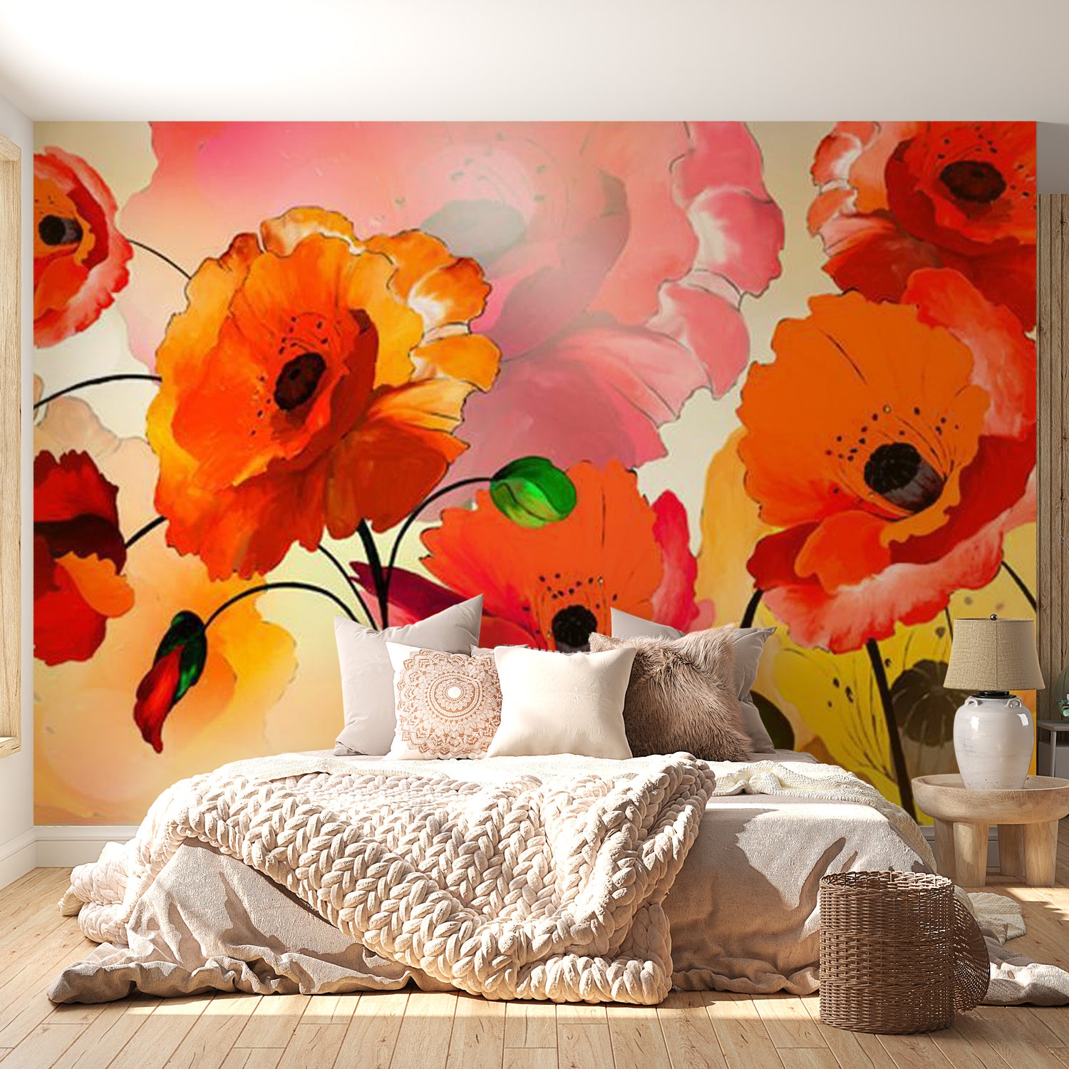 Peel & Stick Floral XXL Wall Mural - Velvet Red Poppies - Removable Wall Decals
