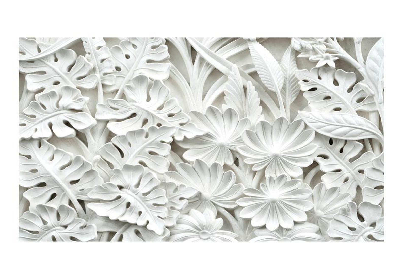 Peel & Stick Floral Wall Mural - White 3D Botanical Garden - Removable Wall Decals