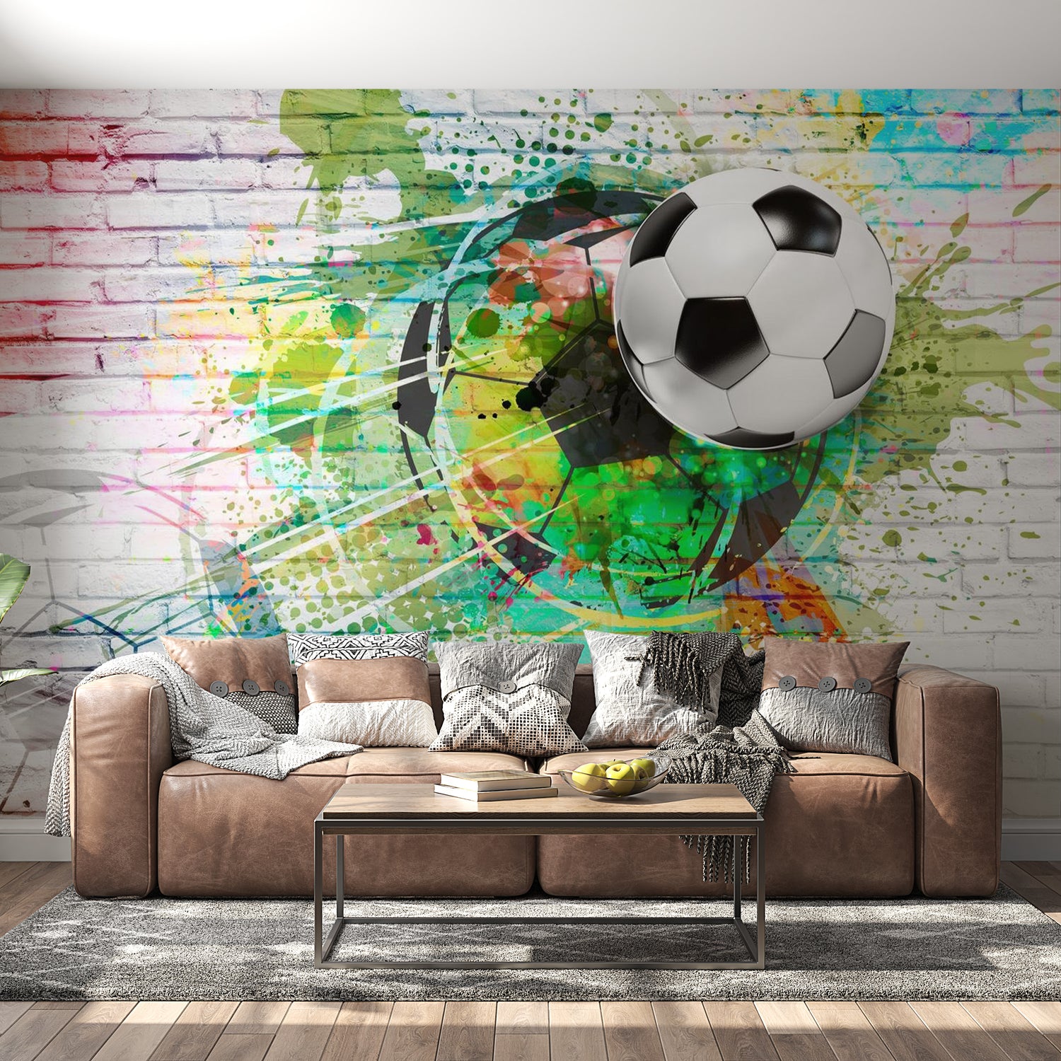 Peel & Stick Football Wall Mural - Colourful Sport Street Art - Removable Wall Decals