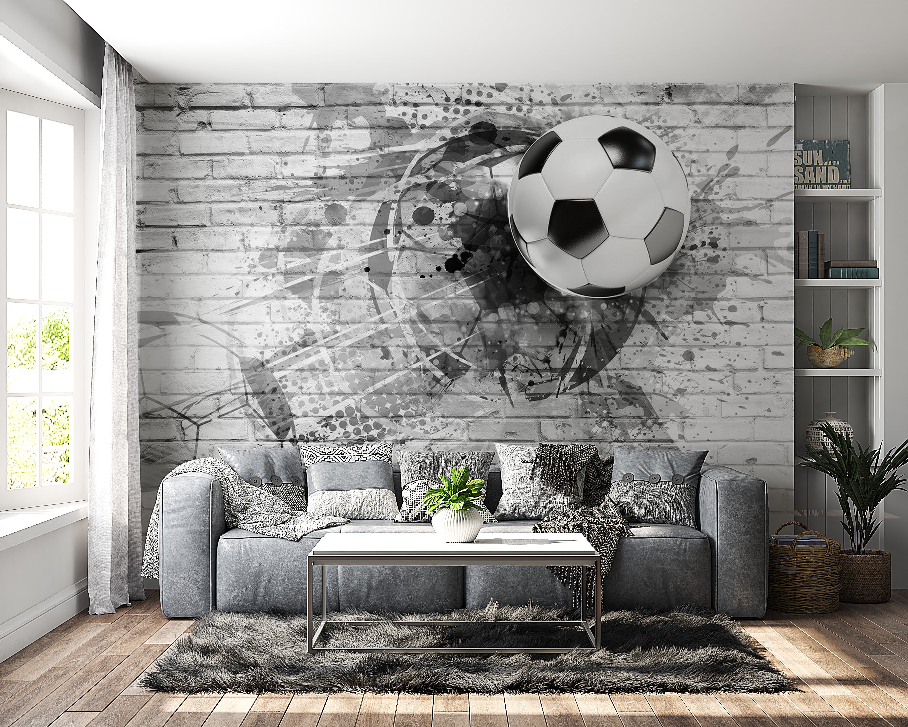 Peel & Stick Football Wall Mural - Football Black & White - Removable Wall Decals