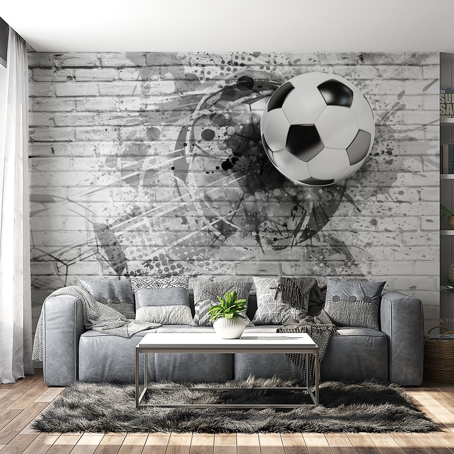 Peel & Stick Football Wall Mural - Football Black & White - Removable Wall Decals