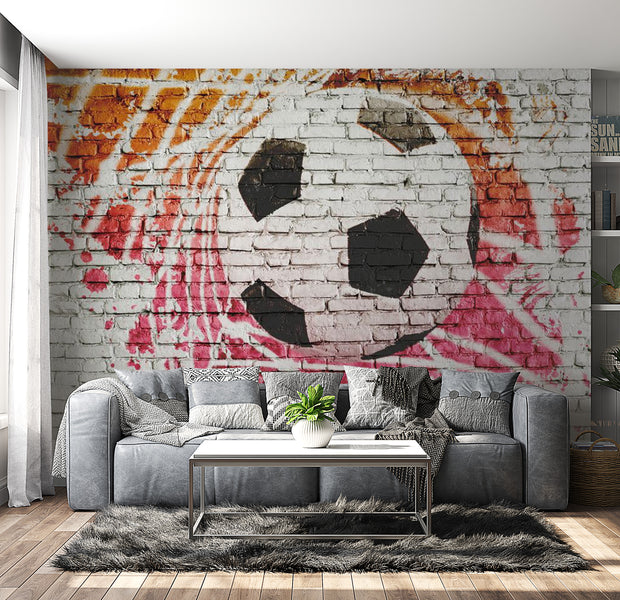 Peel & Stick Football Wall Mural - Street Football Brick Wall - Removable Wall Decals