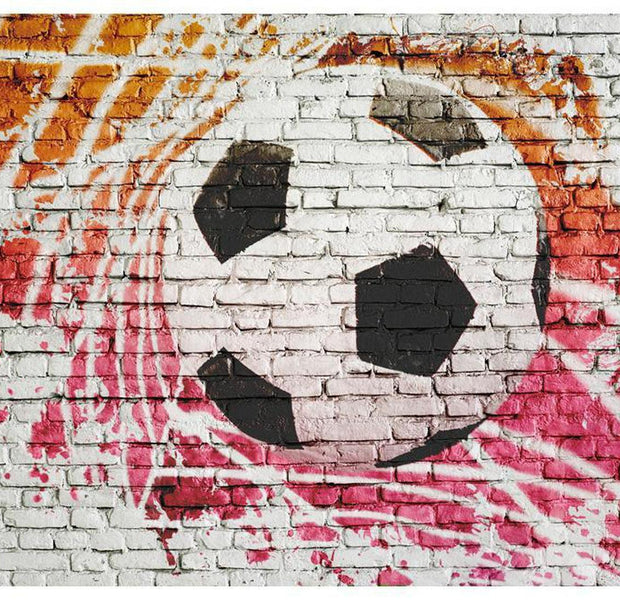 Peel & Stick Football Wall Mural - Street Football Brick Wall - Removable Wall Decals