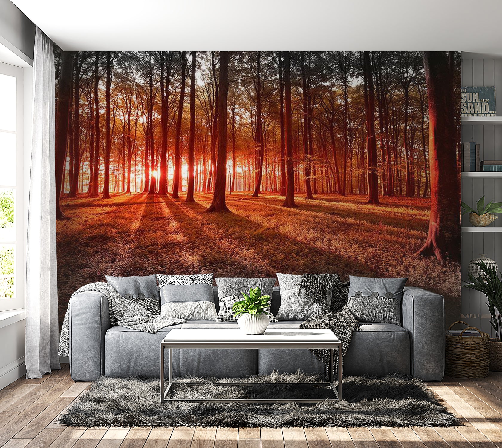 Peel & Stick Forest Wall Mural - Autumn Morning Nature - Removable Wall Decals