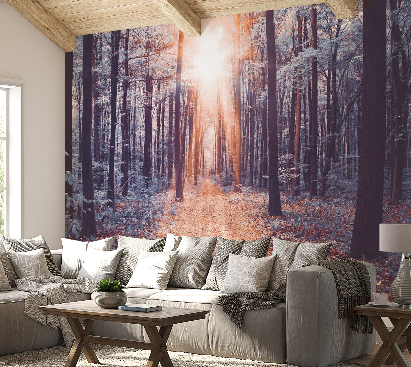 Peel & Stick Forest Wall Mural - Cold Morning In Nature - Removable Wall Decals