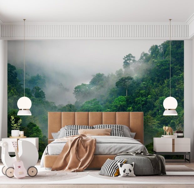 Peel & Stick Forest Wall Mural - Morning Fog - Removable Wall Decals