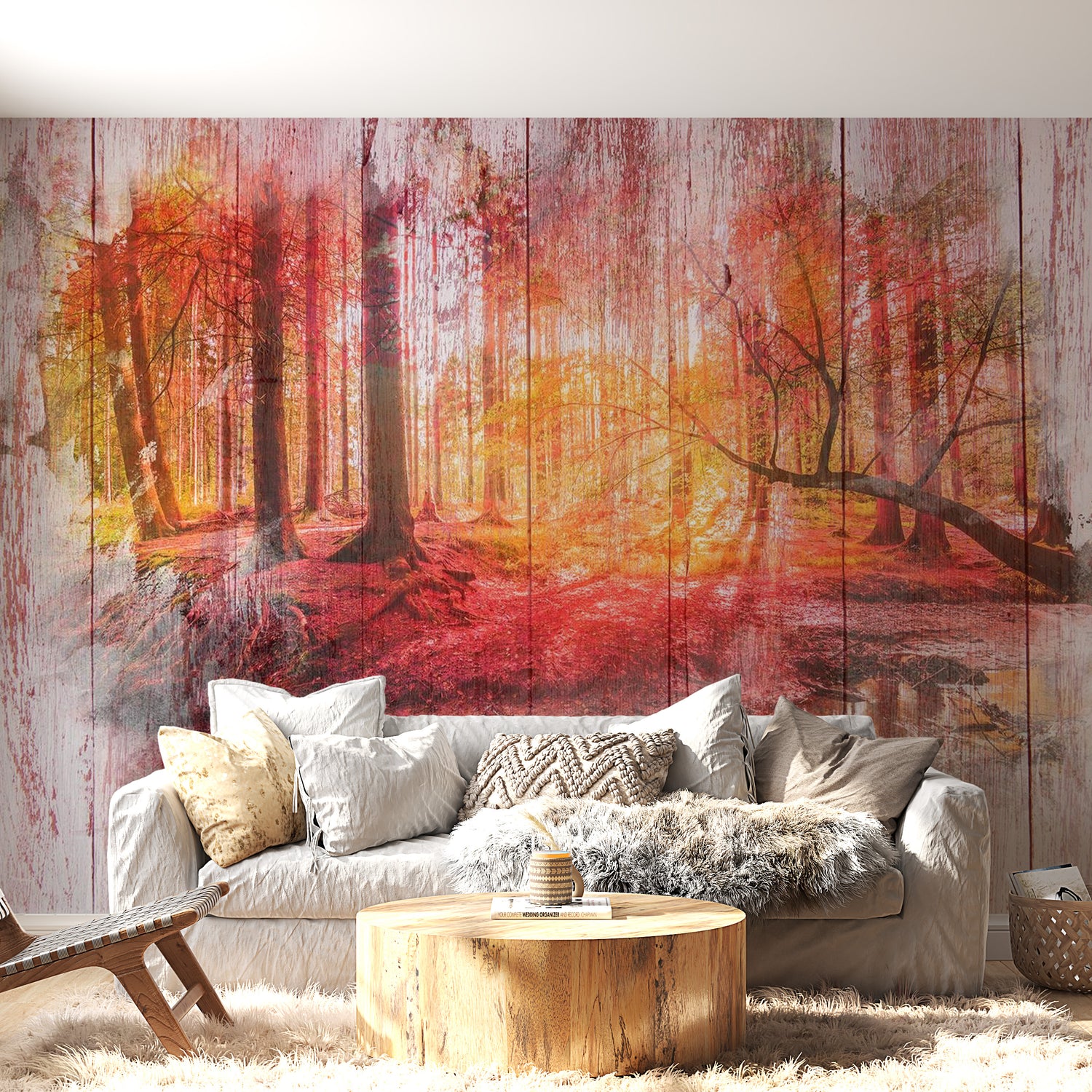 Peel & Stick Forest Wall Mural - Vintage Autumn Nature - Removable Wall Decals