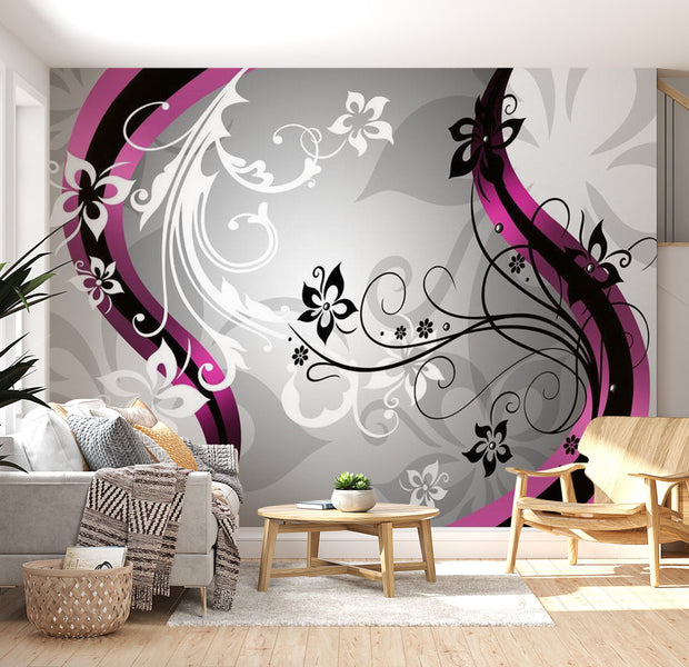 Peel & Stick Glam Wall Mural - Art-Flowers Pink - Removable Wall Decals