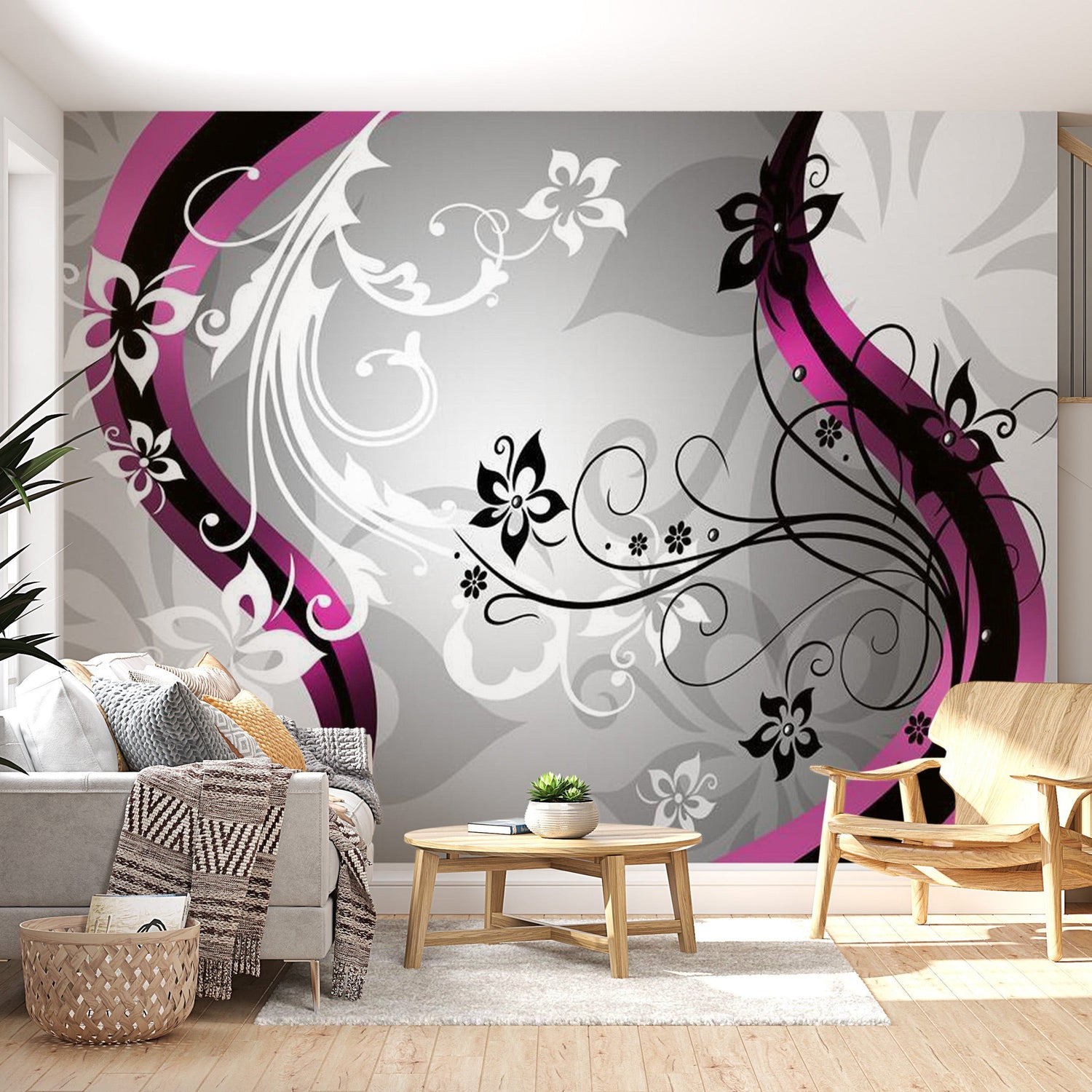 Peel & Stick Glam Wall Mural - Art-Flowers Pink - Removable Wall Decals