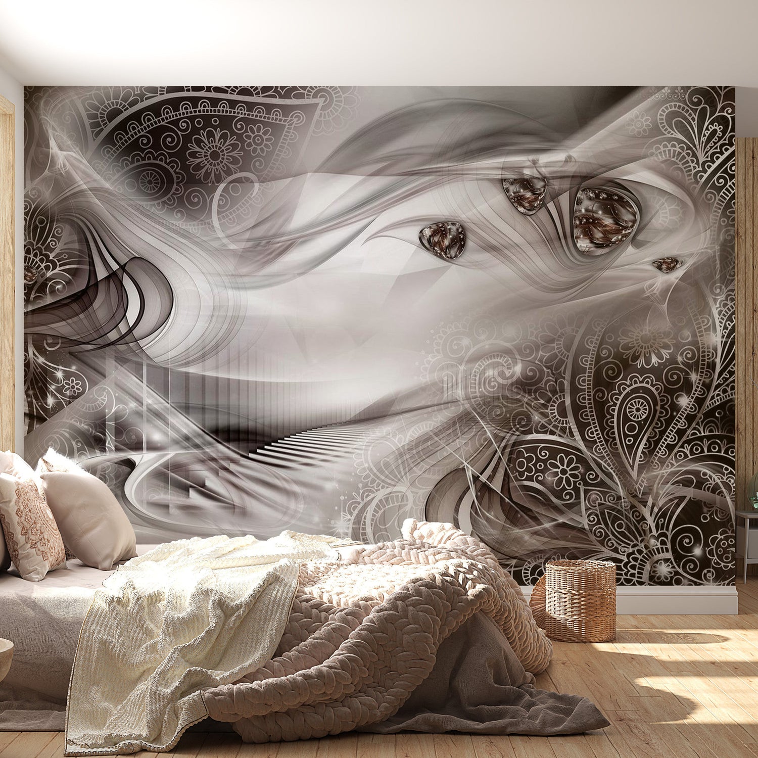 Peel & Stick Glam Wall Mural - Autumn Evenings Grey - Removable Wall Decals