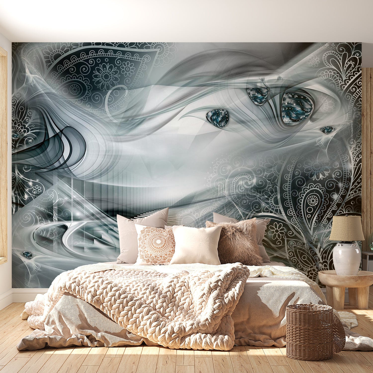 Peel & Stick Glam Wall Mural - Autumn Evenings Turquoise - Removable Wall Decals