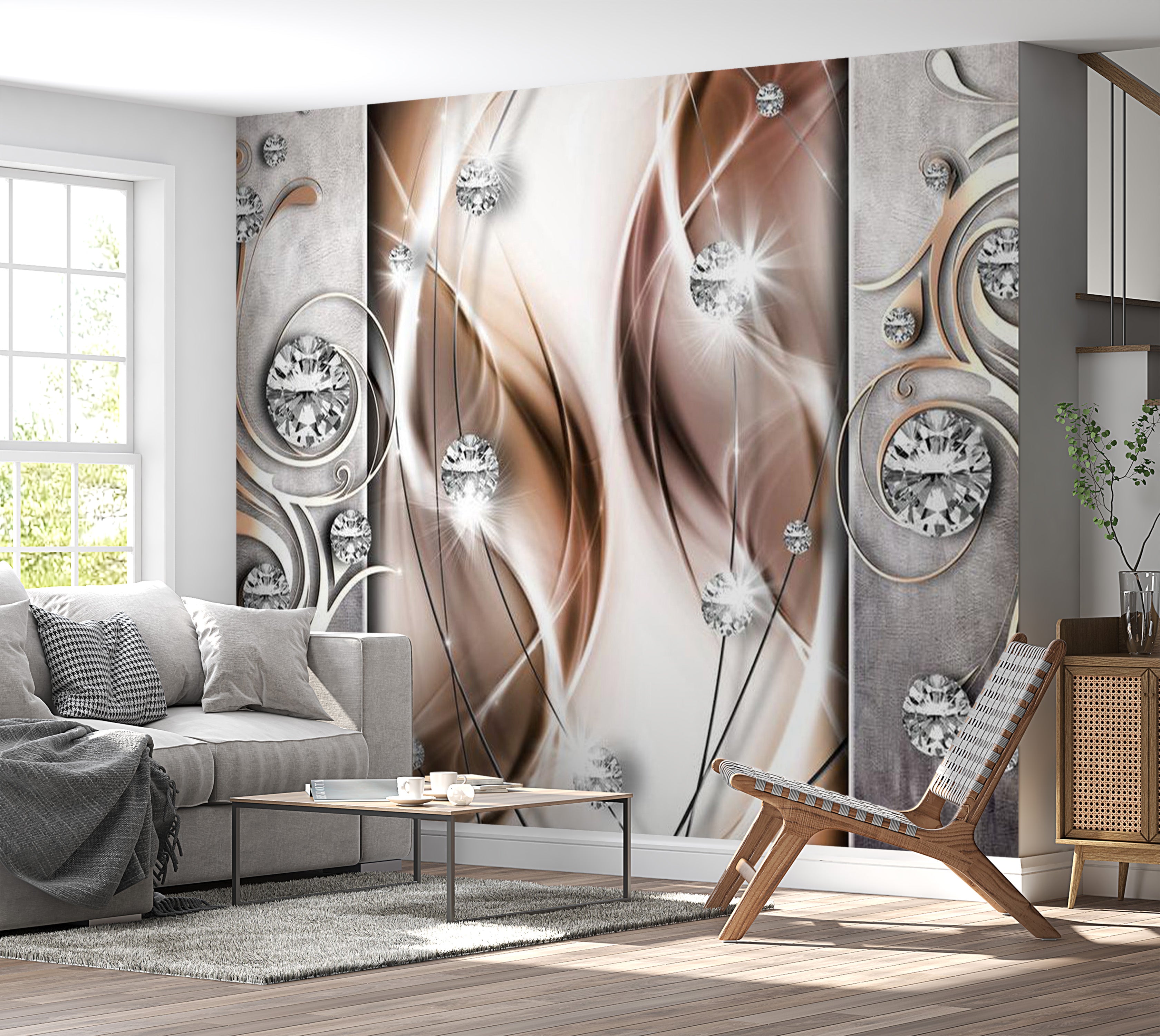 Peel & Stick Glam Wall Mural - Brown And Diamonds - Removable Wall Decals