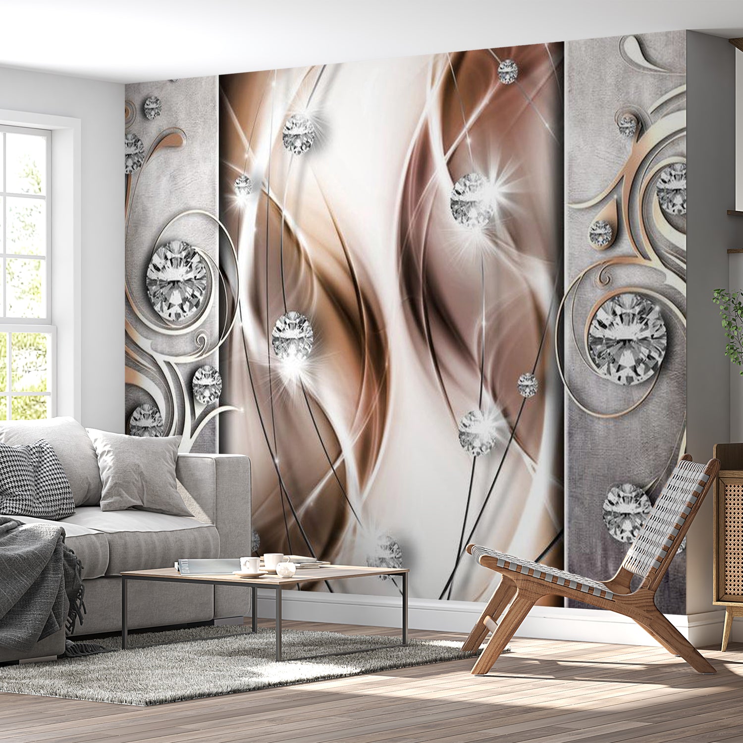Peel & Stick Glam Wall Mural - Brown And Diamonds - Removable Wall Decals