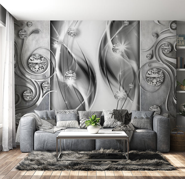 Peel & Stick Glam Wall Mural - Diamonds In Silver - Removable Wall Decals