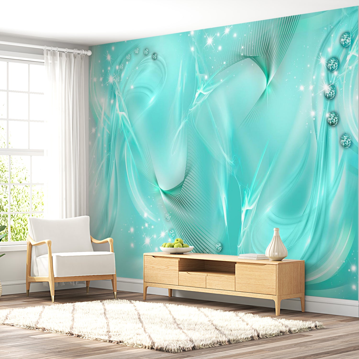 Peel & Stick Glam Wall Mural - Enchanted Turquoise - Removable Wall Decals