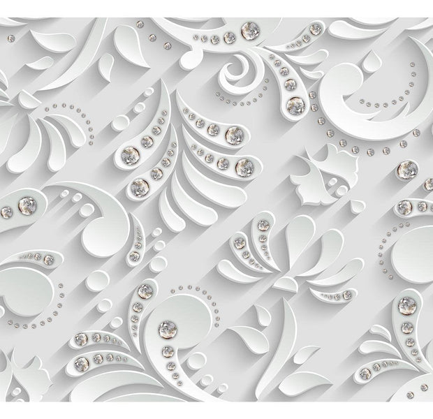 Peel & Stick Glam Wall Mural - Flowers With Crystals - Removable Wall Decals