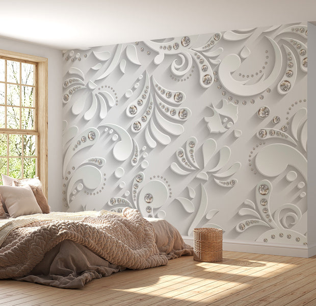 Peel & Stick Glam Wall Mural - Flowers With Crystals - Removable Wall Decals