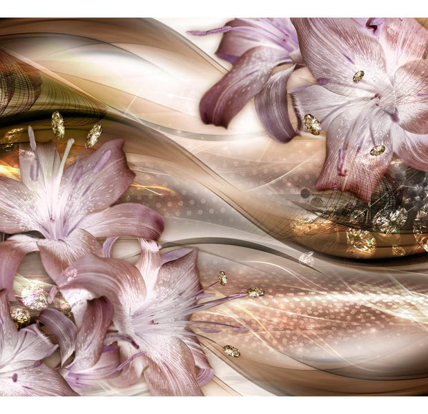 Peel & Stick Glam Wall Mural - Lilies On The Wave Brown - Removable Wall Decals