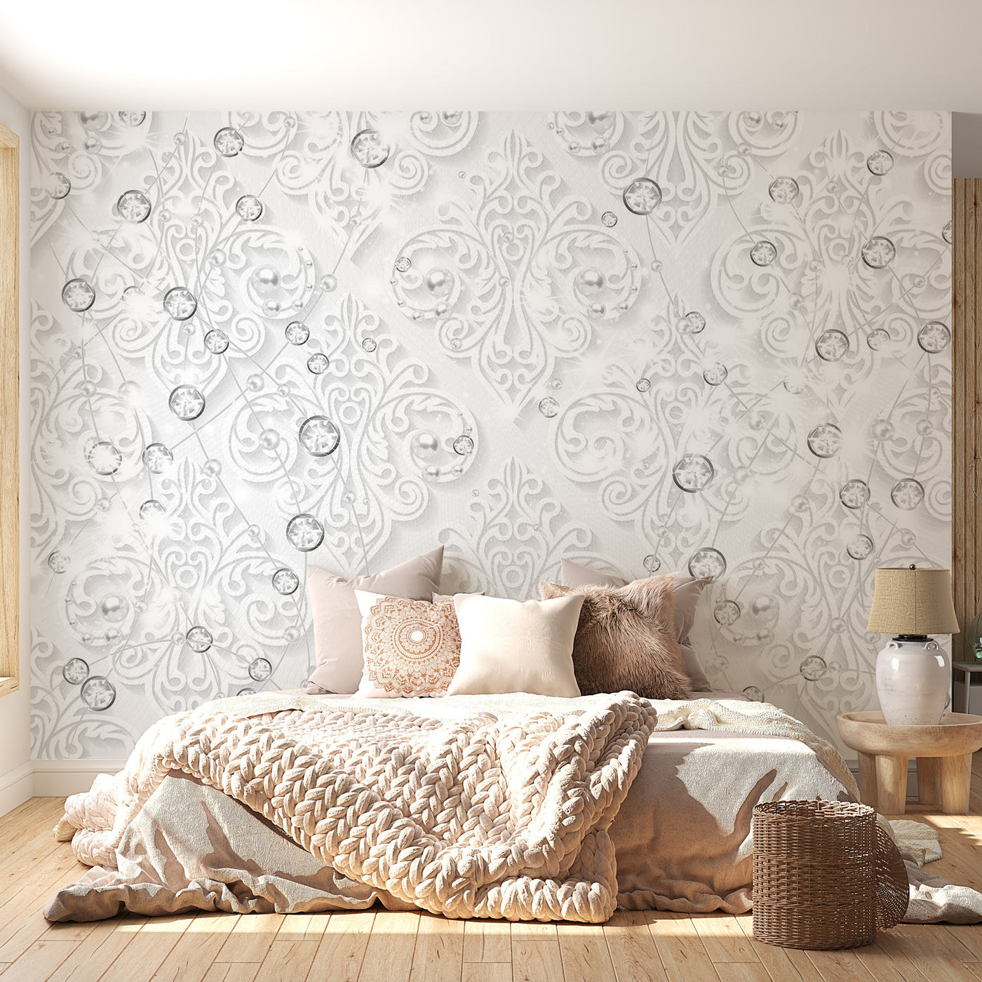 Peel & Stick Glam Wall Mural - Ornaments With Diamonds - Removable Wall Decals