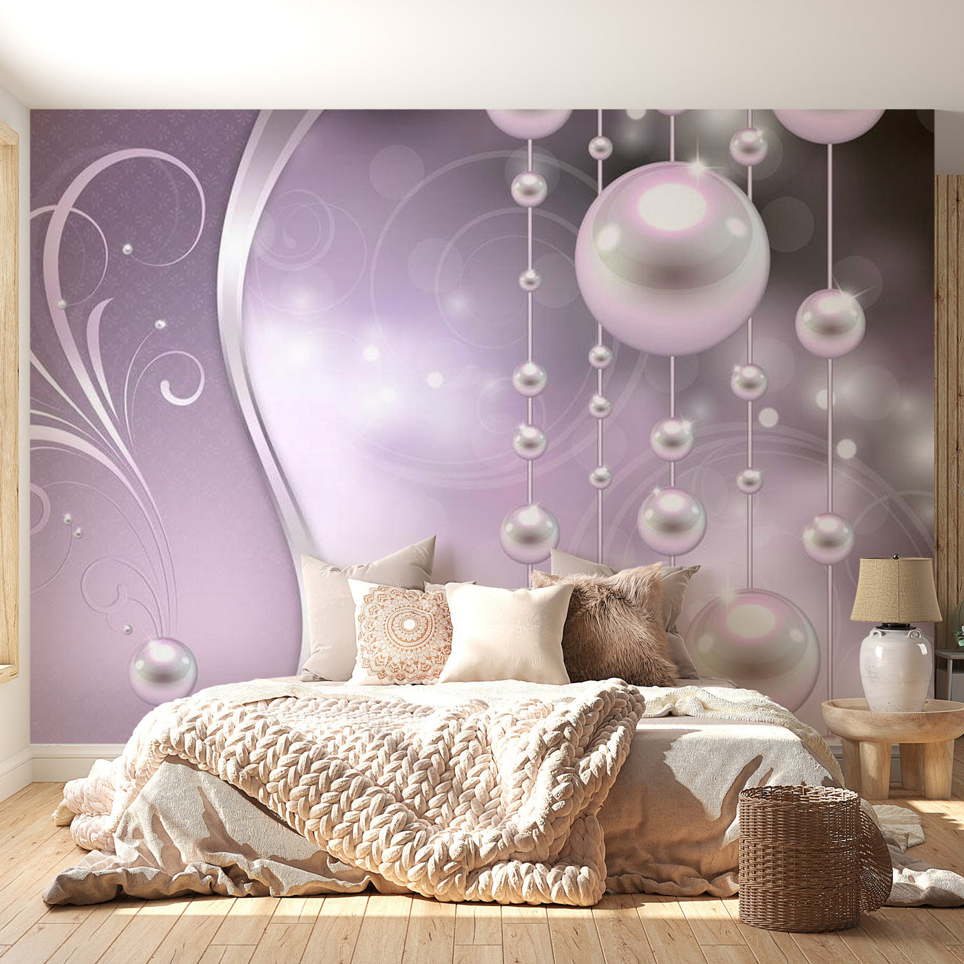 Peel & Stick Glam Wall Mural - Pearls In Lilac - Removable Wall Decals