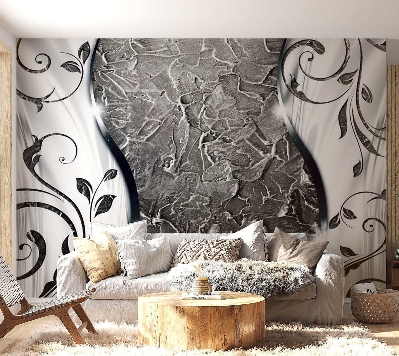 Peel & Stick Glam Wall Mural - Silver Twigs - Removable Wall Decals
