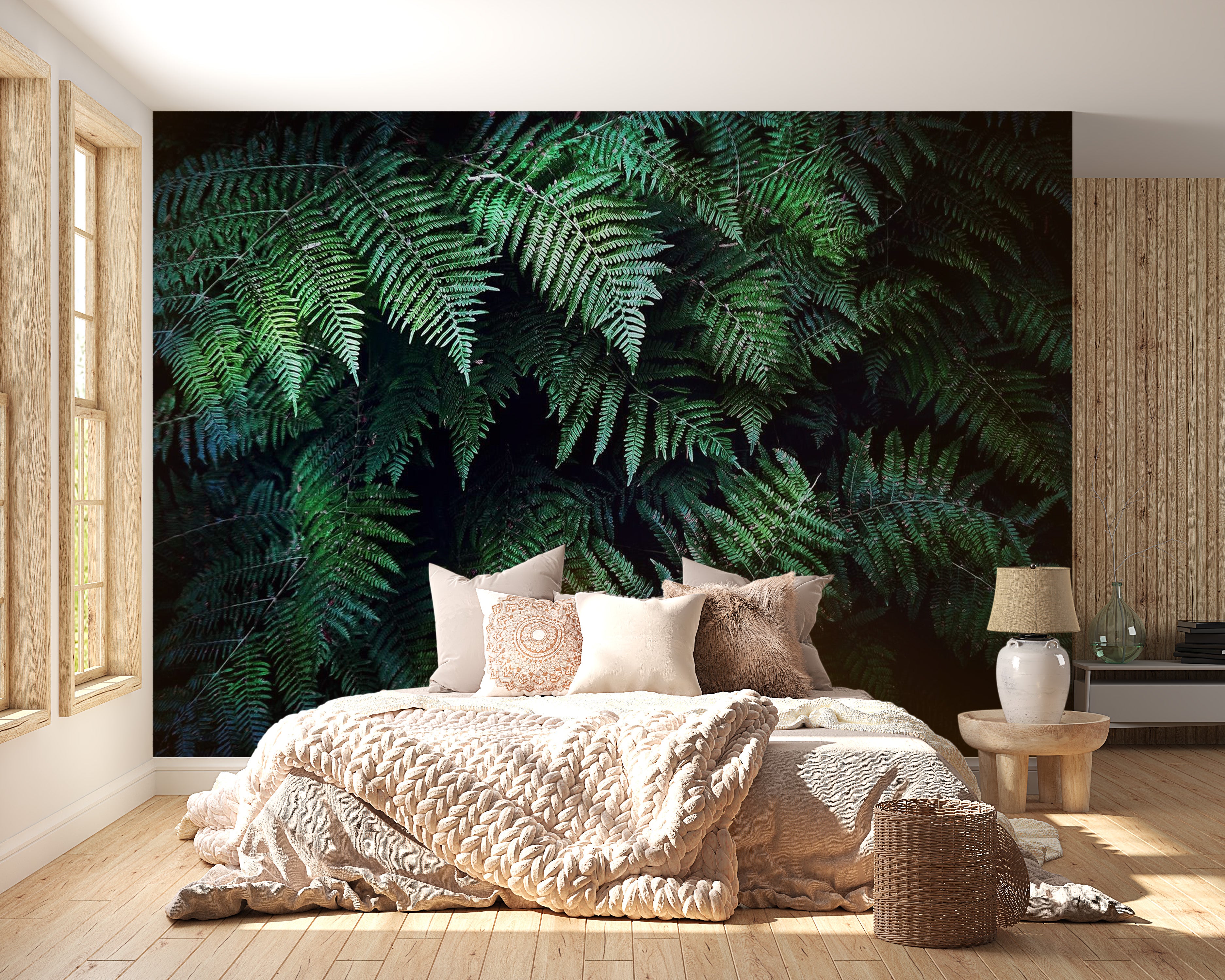 Peel & Stick Nature Wall Mural - Dark Green Fern Leaves - Removable Wall Decals