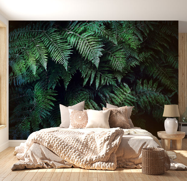 Peel & Stick Nature Wall Mural - Dark Green Fern Leaves - Removable Wall Decals