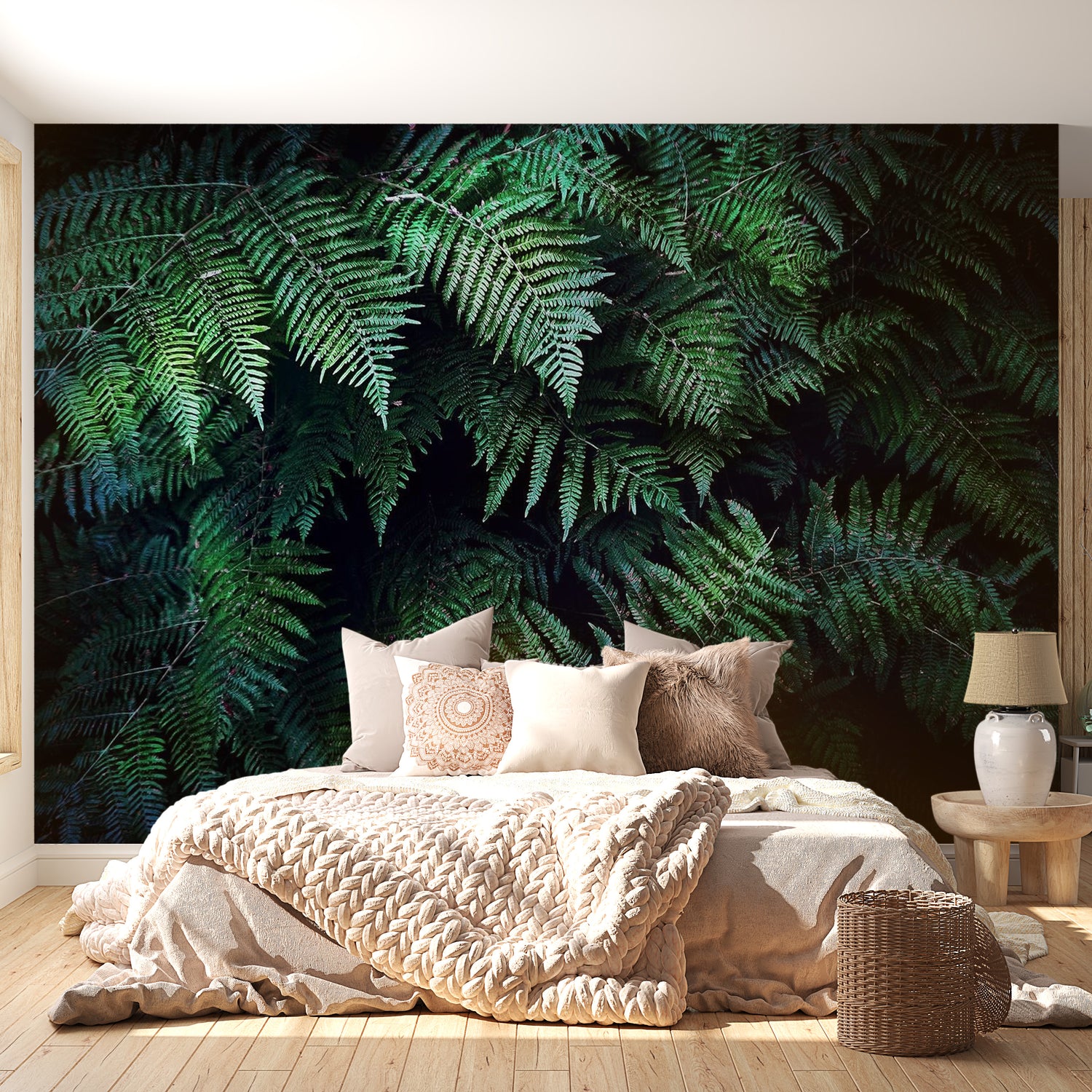 Peel & Stick Nature Wall Mural - Dark Green Fern Leaves - Removable Wall Decals