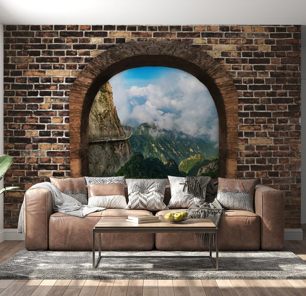 Peel & Stick Nature Wall Mural - Stony Window: Mountains - Removable Wall Decals
