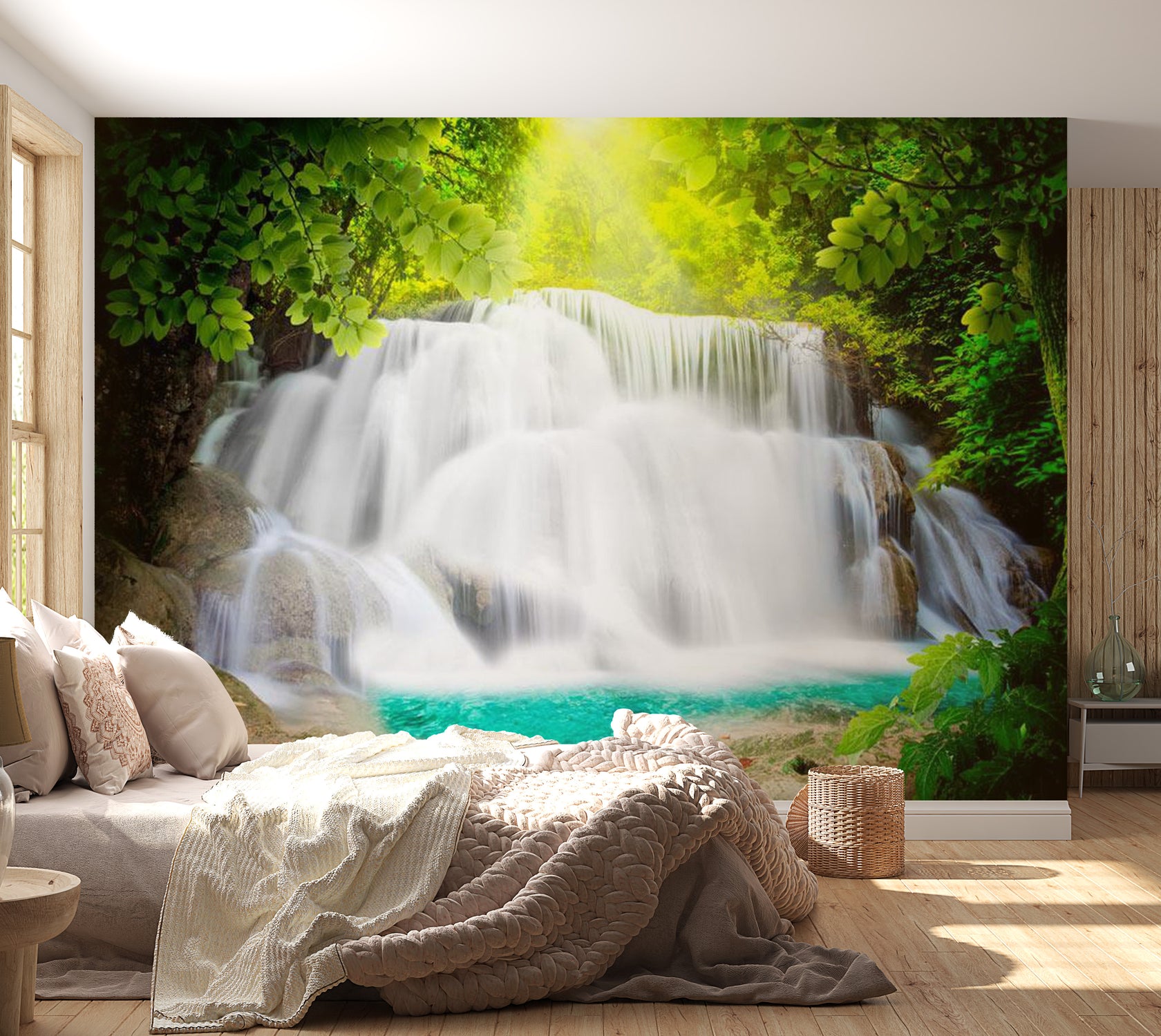 Peel & Stick Nature Wall Mural - Arcadian Waterfall - Removable Wall Decals
