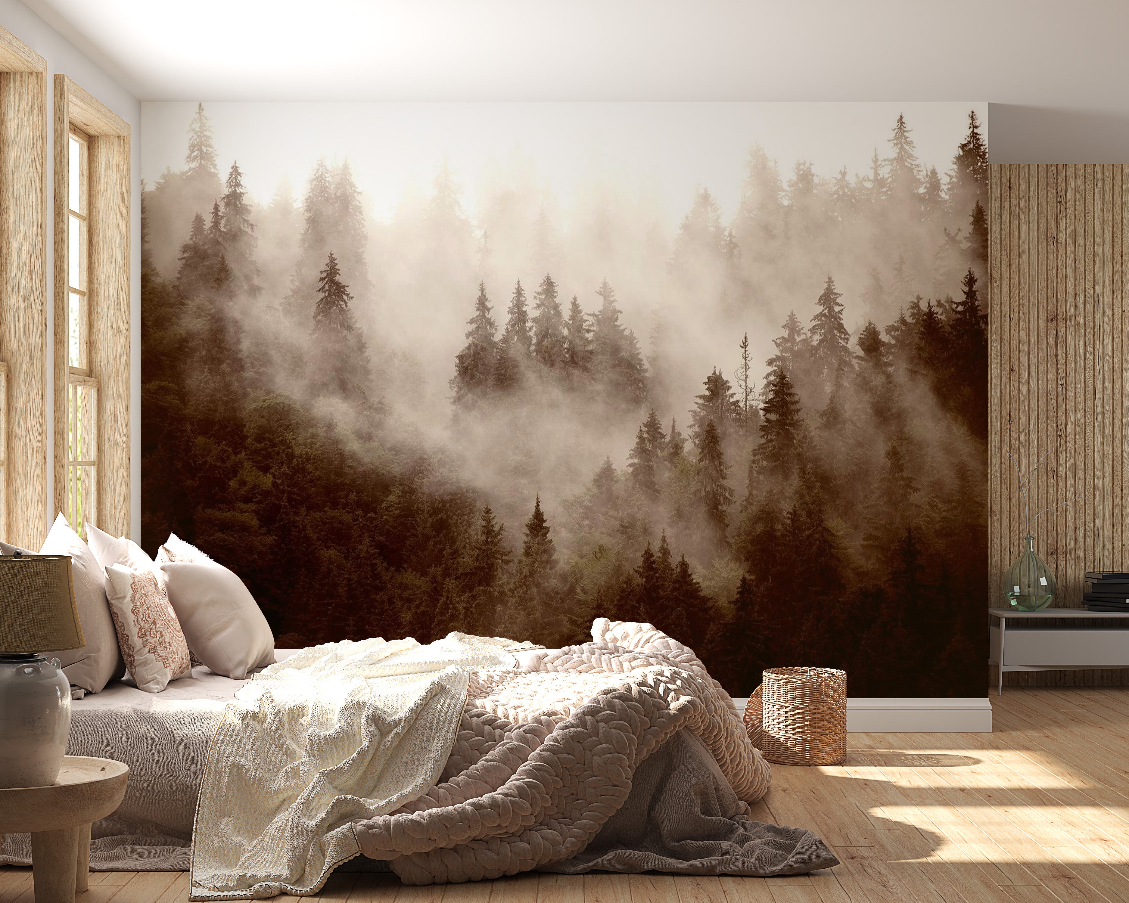 Peel & Stick Nature Wall Mural - Mountain Forest Sepia - Removable Wall Decals