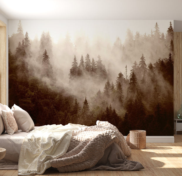 Peel & Stick Nature Wall Mural - Mountain Forest Sepia - Removable Wall Decals