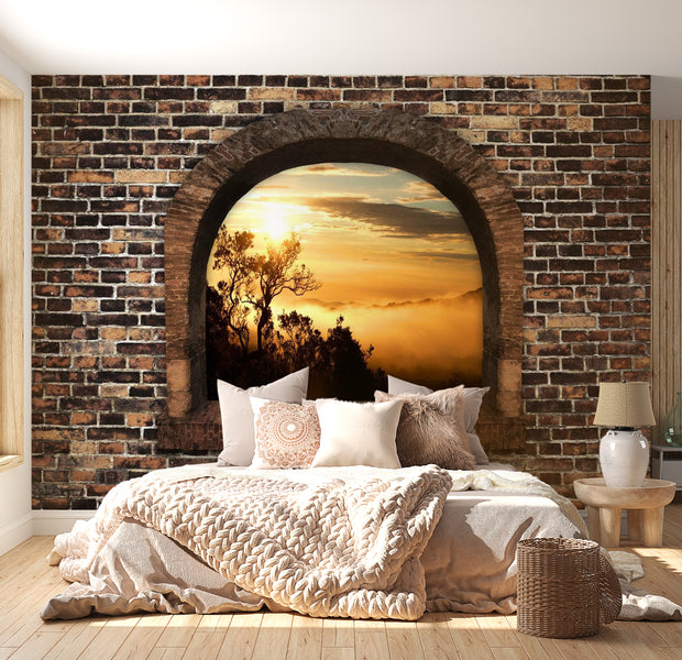 Peel & Stick Nature Wall Mural - Stony Window: Morning Mist - Removable Wall Decals