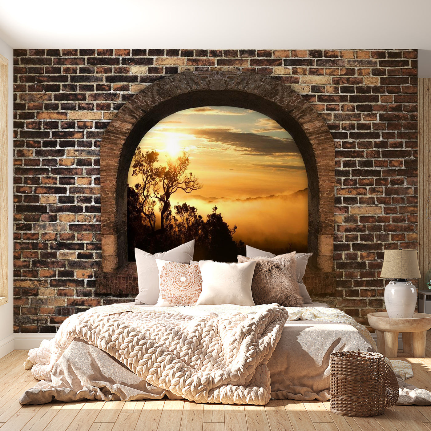 Peel & Stick Nature Wall Mural - Stony Window: Morning Mist - Removable Wall Decals