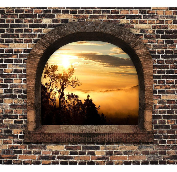 Peel & Stick Nature Wall Mural - Stony Window: Morning Mist - Removable Wall Decals