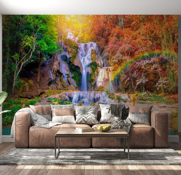 Peel & Stick Nature Wall Mural - Tat Kuang Si Waterfalls - Removable Wall Decals