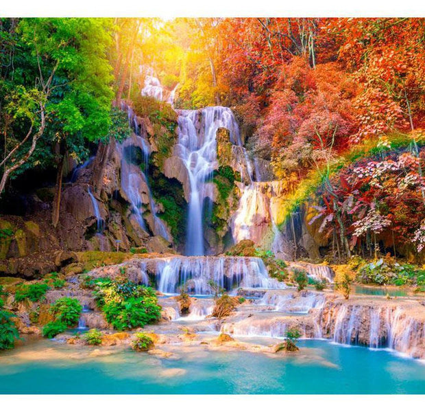 Peel & Stick Nature Wall Mural - Tat Kuang Si Waterfalls - Removable Wall Decals