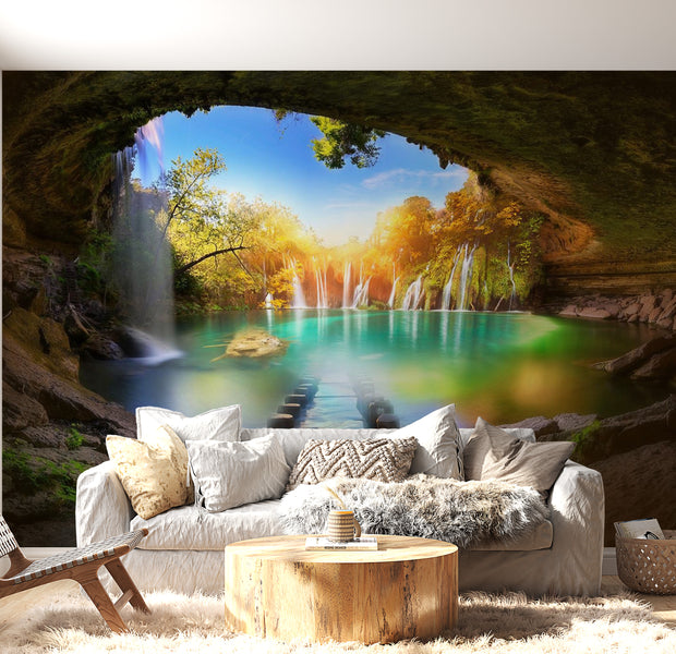 Peel & Stick Nature Wall Mural - Turquoise Lake - Removable Wall Decals