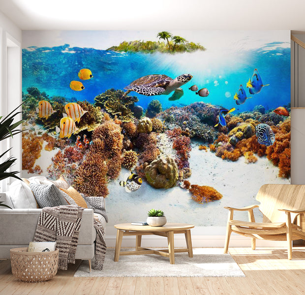 Peel & Stick Tropical Wall Mural - Ocean Turtle Reef - Removable Wall Decals